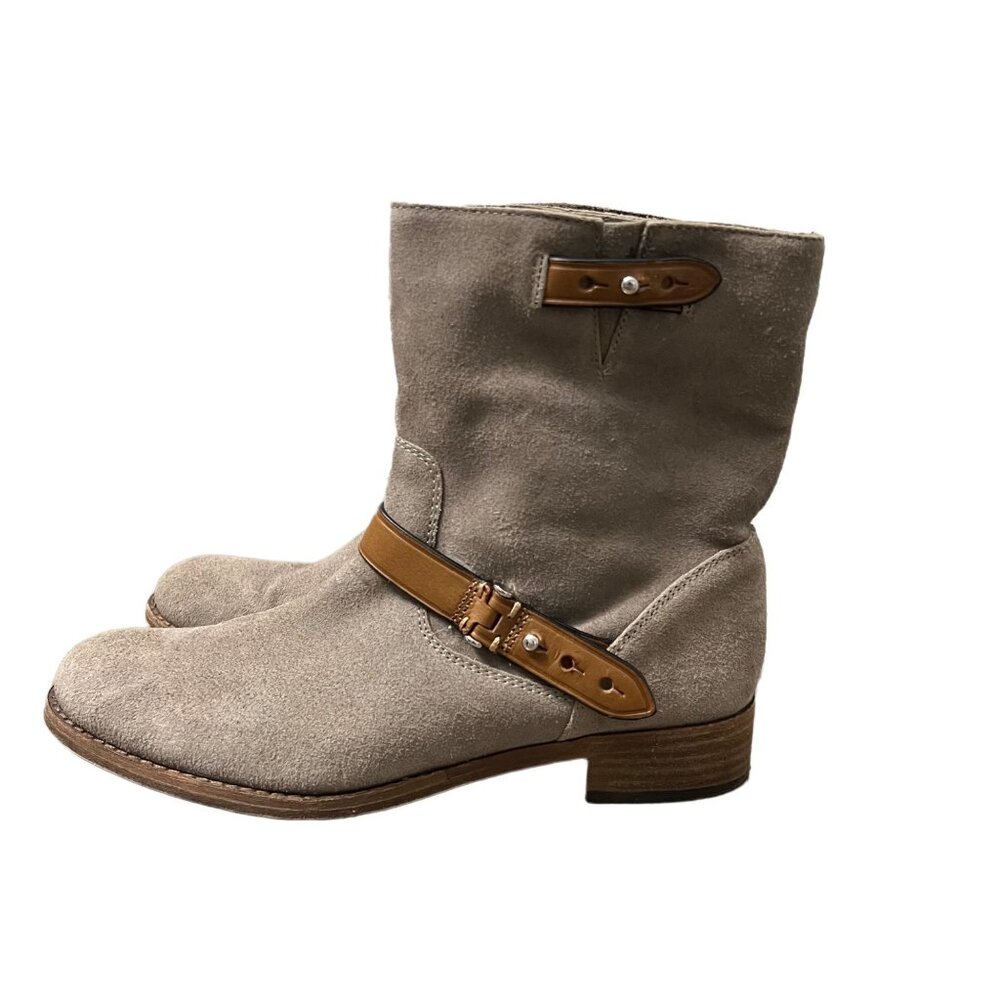 Coach Womens Taupe Brown Suede Amy Ankle Biker Pull On Moto Boots Size 7.5